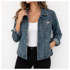 Calvin Klein Jeans Denim Jacket Blue Stretch Trucker Women’s Large